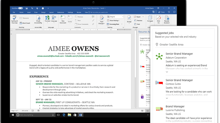 New Microsoft Word Resume Tool Recommends Linkedin Job Postings