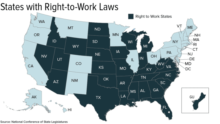 Map Of Right To Work States 2022
