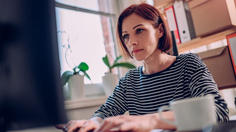 woman works from home