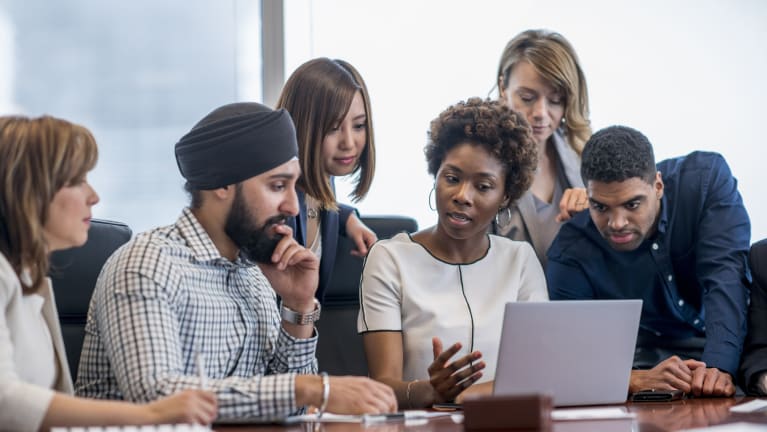 diverse group having a conversation