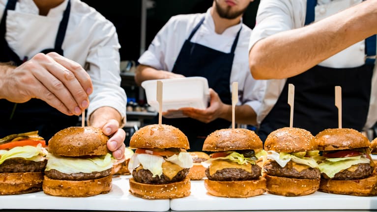 hamburgers at fast food restaurant