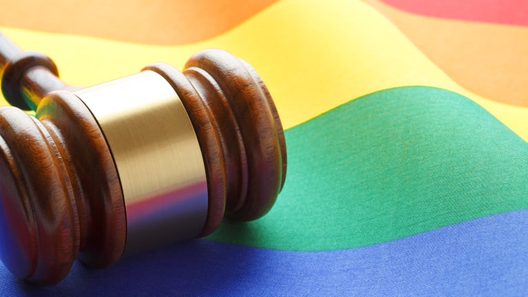 rainbow flag and gavel