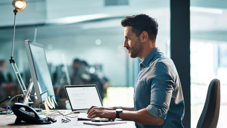 man at desk