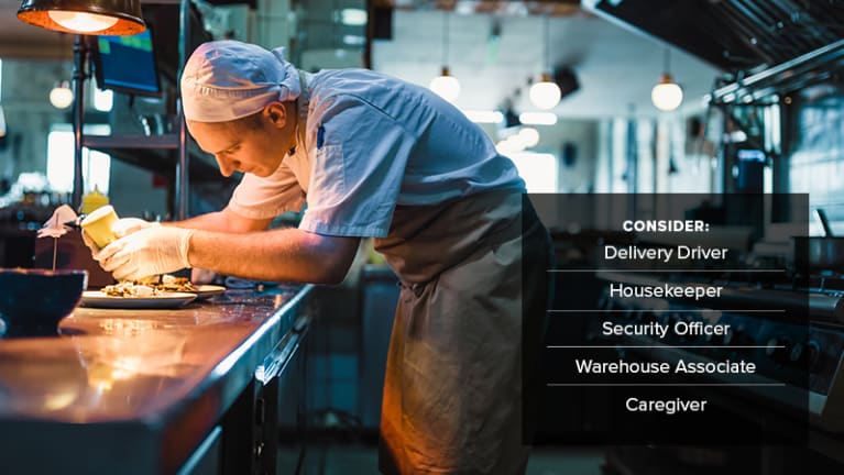 • Cooks and chefs: delivery driver, housekeeper, security officer, warehouse associate, caregiver