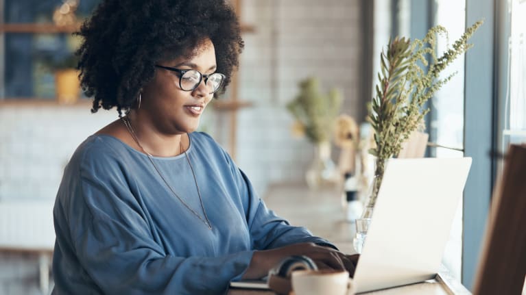 woman working on laptop