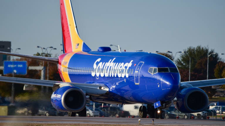 a Southwest airplane taxiing for takeoff