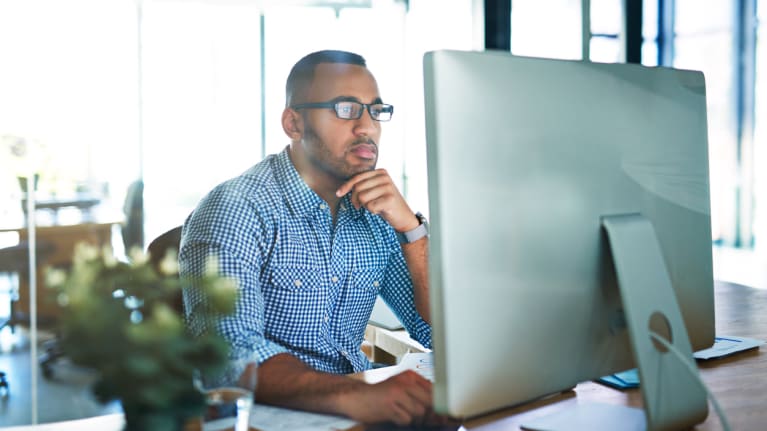 An employee at his computer