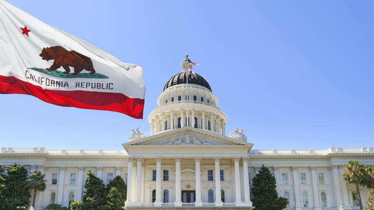 california statehouse and state flag