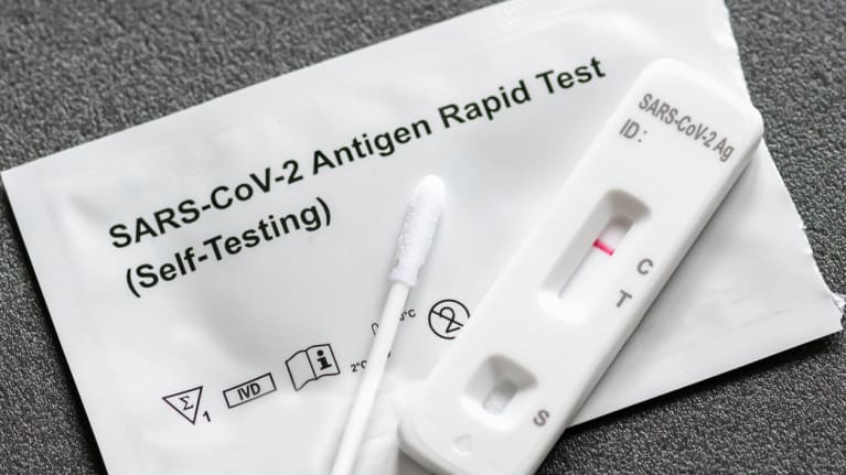 A COVID-19 antigen rapid test packet and swab