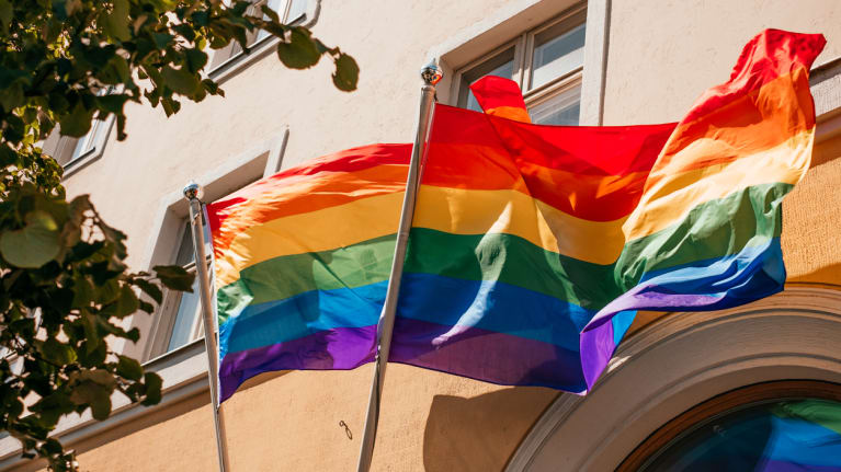 rainbow flag over doorway