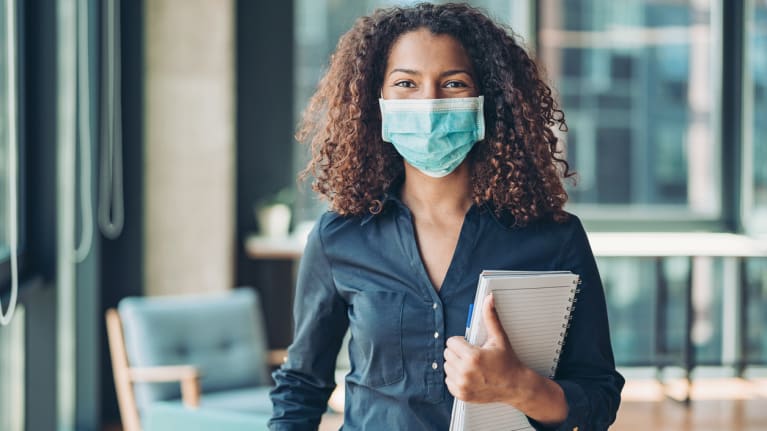 business woman wearing face mask