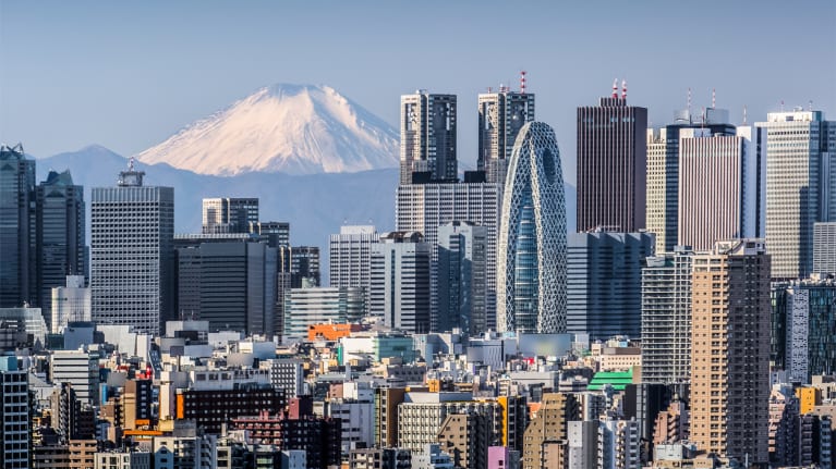 Tokyo skyscrapers with Mount Fuji in the background