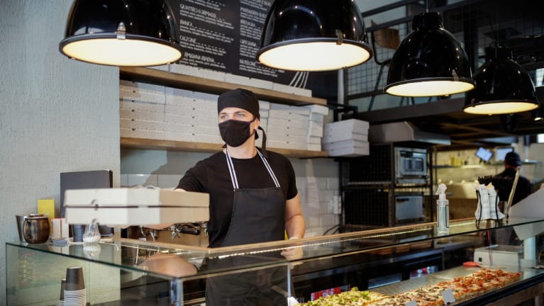 fast-food worker wearing mask