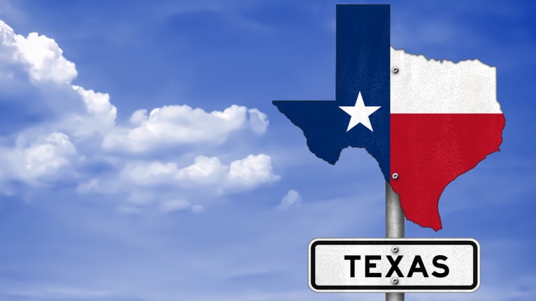 Texas state map road sign 