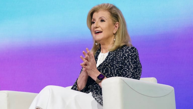 Arianna Huffington, founder and CEO of workplace behavior change tech company Thrive, speaks during the SHRM Annual Conference.