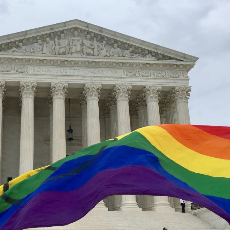 court with rainbow flag