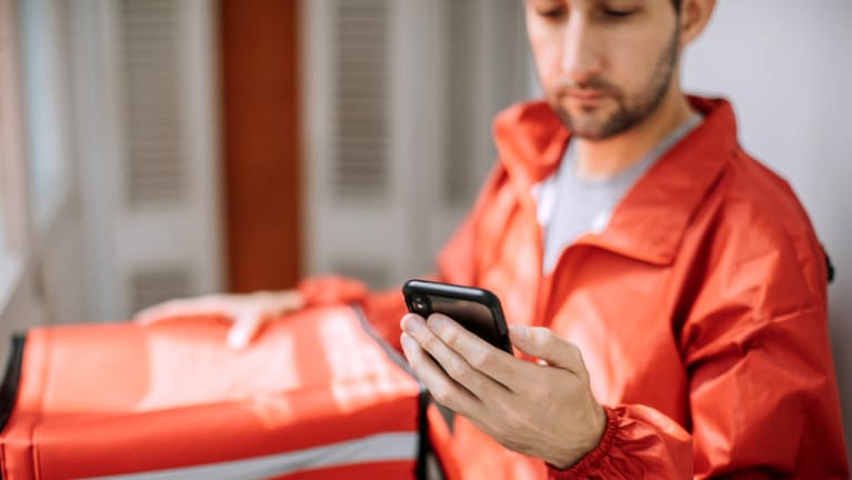man using app