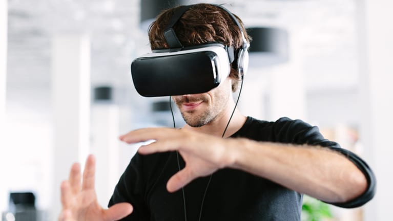 man using VR goggles