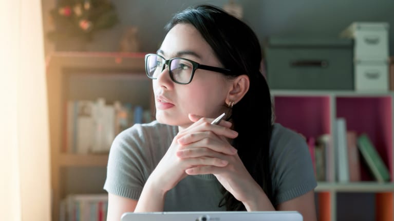 Asian woman working remotely