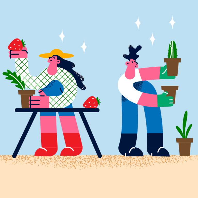 Workers gardening.