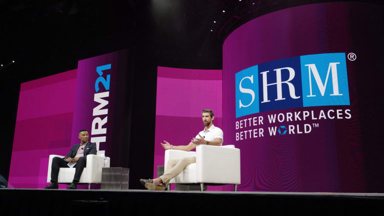 Olympian Michael Phelps in conversation with SHRM President and CEO Johnny C. Taylor, Jr., SHRM-SCP.